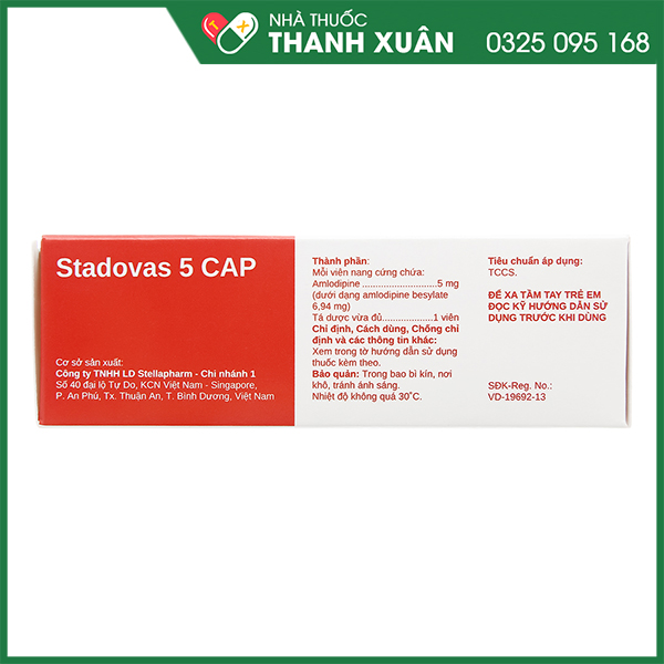 Stadovas 5mg trị tăng huyết áp, đau thắt ngực